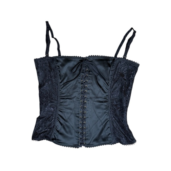 Dolce & Gabbana Tops - 1990s Dolce & Gabbana Lace up Corset in Black Satin & Lace